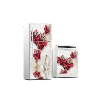 StickerArt 3D Kırmızı Gül Buzdolabı ve Bulaşık Makinası Beyaz Eşya Sticker Kaplama