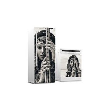 StickerArt Buzdolabı ve Bulaşık Makinası Beyaz Eşya Kaplama Çingene Kız Sticker