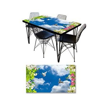 StickerArt Gökyüzü Çiçek Kuş Masa Kaplama Folyosu