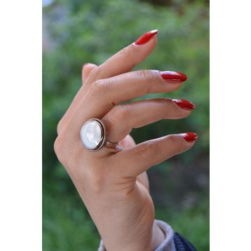 Stoneage El Yapımı Sedef Doğal Taş Ayarlanabilir Kadın Yüzük