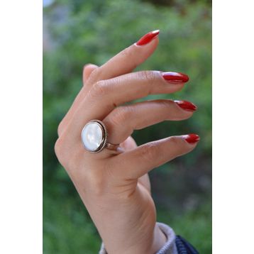 Stoneage El Yapımı Sedef Doğal Taş Ayarlanabilir Kadın Yüzük
