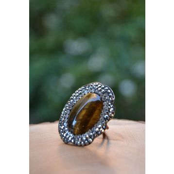 Stoneage F02610 Kaplan Gözü Doğal Taşlı El Yapımı Yüzük