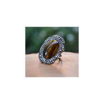 Stoneage F02610 Kaplan Gözü Doğal Taşlı El Yapımı Yüzük