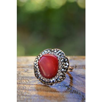 Stoneage F02619 Mercan Doğal Taşlı El Yapımı Yüzük