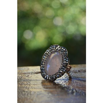 Stoneage F02620 Pembe Kuvars Doğal Taşlı El Yapımı Yüzük