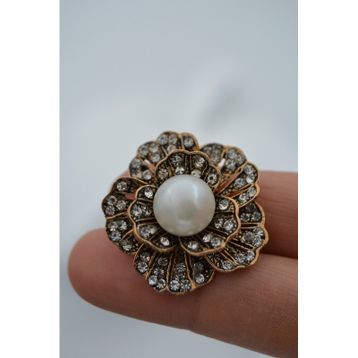 Stoneage İncili Açelya Çiçeği Madeni Bronz Broş