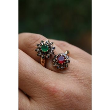 Stoneage Jewellery Çift Çiçek Bronz Yüzük