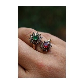 Stoneage Jewellery Çift Çiçek Bronz Yüzük