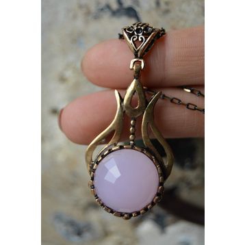 Stoneage Pembe Kuvars Bronz Bayan Kolye