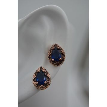 Stoneage Safir Taşlı Mıhlama İşçilikli Küçük Boy Damla Küpe