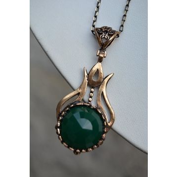 Stoneage Yeşil Akik Laleli Kolye