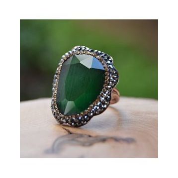 Stoneage Yeşil Kristal Ayarlanabilir Bayan Yüzük