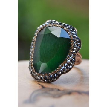 Stoneage Yeşil Kristal Ayarlanabilir Bayan Yüzük