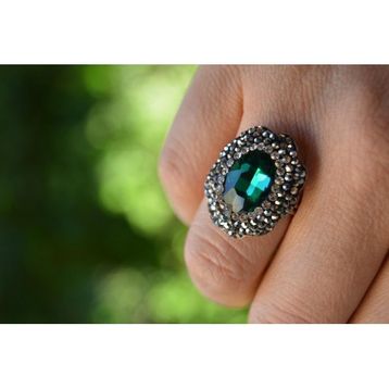 Stoneage Yeşil Kristal Taşlı El Yapımı Kadın Ayarlanabilir Yüzük