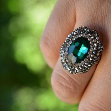 Stoneage Yeşil Kristal Taşlı El Yapımı Kadın Ayarlanabilir Yüzük