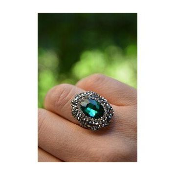 Stoneage Yeşil Kristal Taşlı El Yapımı Kadın Ayarlanabilir Yüzük