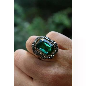 Stoneage Yeşil Kristal Taşlı El Yapımı ve Ayarlanabilir Kadın Yüzük