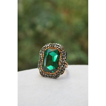 Stoneage Yeşil Kristal Taşlı El Yapımı ve Ayarlanabilir Kadın Yüzük