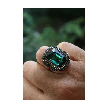 Stoneage Yeşil Kristal Taşlı El Yapımı ve Ayarlanabilir Kadın Yüzük