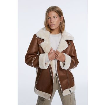 Stradivarius 05759424 Kontrast Suni Kürklü Çift Taraflı Biker Ceket