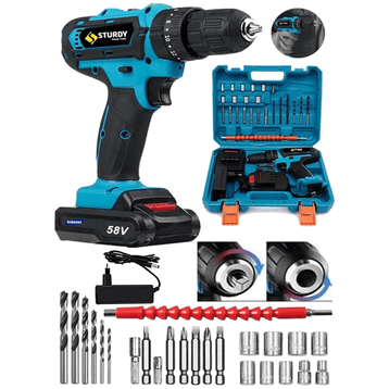 Sturdy Japon Technology 58V8AH Rotary Seri Darbeli Metal Şanzuman Şarjlı Çift Akülü Matkap 27prç Uç Setli 58vsSEtlıstnnlyY