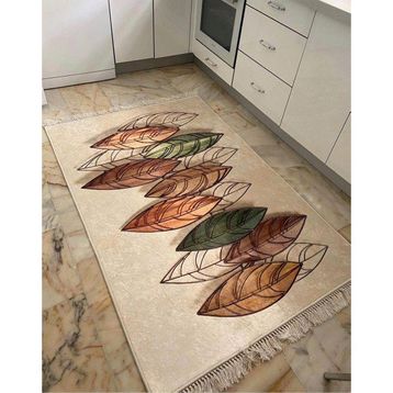 STY Home Yaprak Krem Kaymaz Tabanlı 160x230 cm Salon Halı