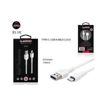 Subzero 2.8 A 1 mt USB Type-C Beyaz Şarj Data Kablosu
