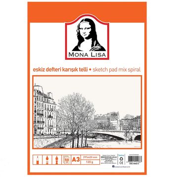 Südor A3 50 Yaprak Karışık Telli Mona Lisa Eskiz Defteri