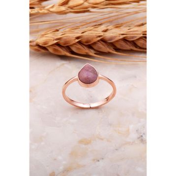 Sümer Telkari 3684 Rodonit Taşlı Damla Rose Gümüş Yüzük