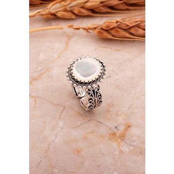 Sümer Telkari 3753 Sedef Taşlı Telkari Elişi Oval Gümüş Yüzük