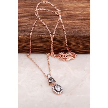 Sümer Telkari 6522 2521758 Elmas Montürlü Rose Gümüş Kolye