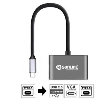 Sunline 170681 Type C-USB 2.0/VGA/Type C Dönüştürücü