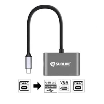 Sunline 170681 Type C-USB 2.0/VGA/Type C Dönüştürücü