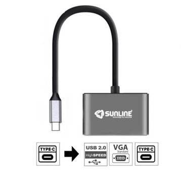 Sunline 170681 Type C-USB 2.0/VGA/Type C Dönüştürücü