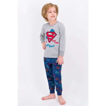 Superman Lisanslı Gri Melanj Erkek Çocuk Pijama Takımı