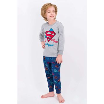 Superman Lisanslı Gri Melanj Erkek Çocuk Pijama Takımı