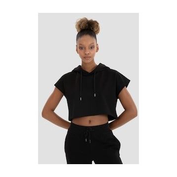 Superstacy Alice Kapüşonlu Kısa Kollu Siyah Crop Sweatshirt