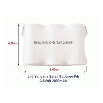 Supex 3.6 Volt 2000 mAh 3'lü Yanyana Şarjlı Süpürge Pili