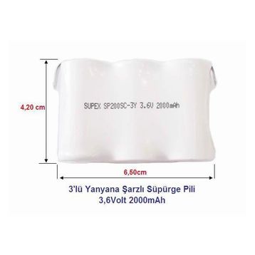 Supex 3.6 Volt 2000 mAh 3'lü Yanyana Şarjlı Süpürge Pili