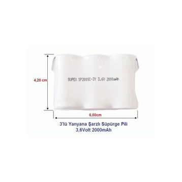 Supex 3.6 Volt 2000 mAh 3'lü Yanyana Şarjlı Süpürge Pili