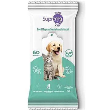 Supreme 60 Adet Yeşil Çaylı Kedi ve Köpek Temizleme Mendili