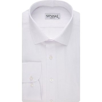 Süvari 1720232 Slim Fit Armür Desenli Beyaz Erkek Gömlek