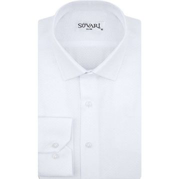 Süvari 1720232 Slim Fit Armür Desenli Beyaz Erkek Gömlek