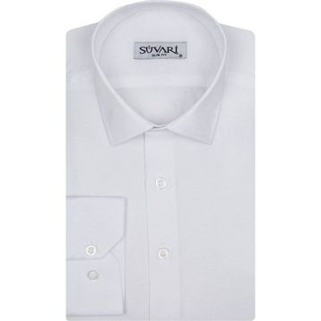 Süvari 1720232 Slim Fit Armür Desenli Beyaz Erkek Gömlek