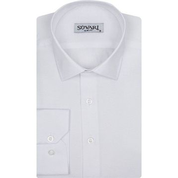 Süvari 1720232 Slim Fit Armür Desenli Beyaz Erkek Gömlek