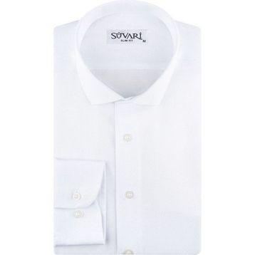 Süvari 1720232 Slim Fit Armür Desenli Beyaz Erkek Gömlek