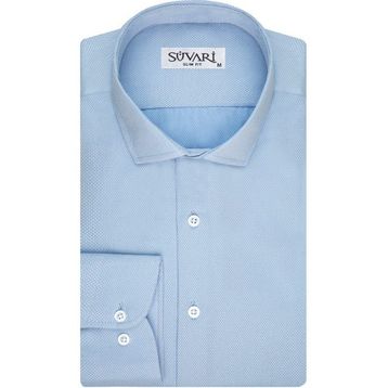 Süvari 1799879 Slim Fit Armür Desenli Açık Mavi Erkek Gömlek