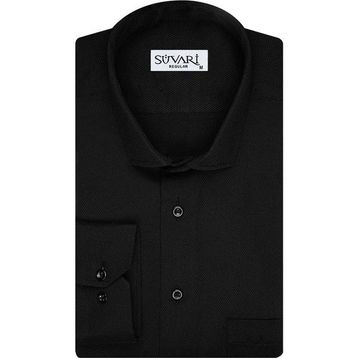 Süvari Bol Kesim Armürlü Uzun Siyah Erkek Gömlek