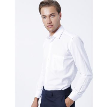 Süvari Klasik Yaka Regular Fit Armürlü Beyaz Erkek Gömlek