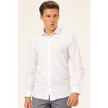Süvari Slim Fit Beyaz Düz Erkek Gömlek
